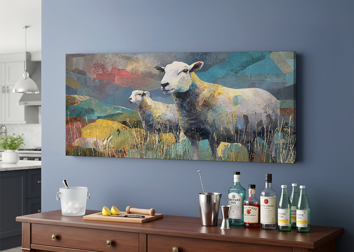 Modern Abstract Sheep Canvas Wall Art – Single & 3 Panel Split – AI PRINT LAB
