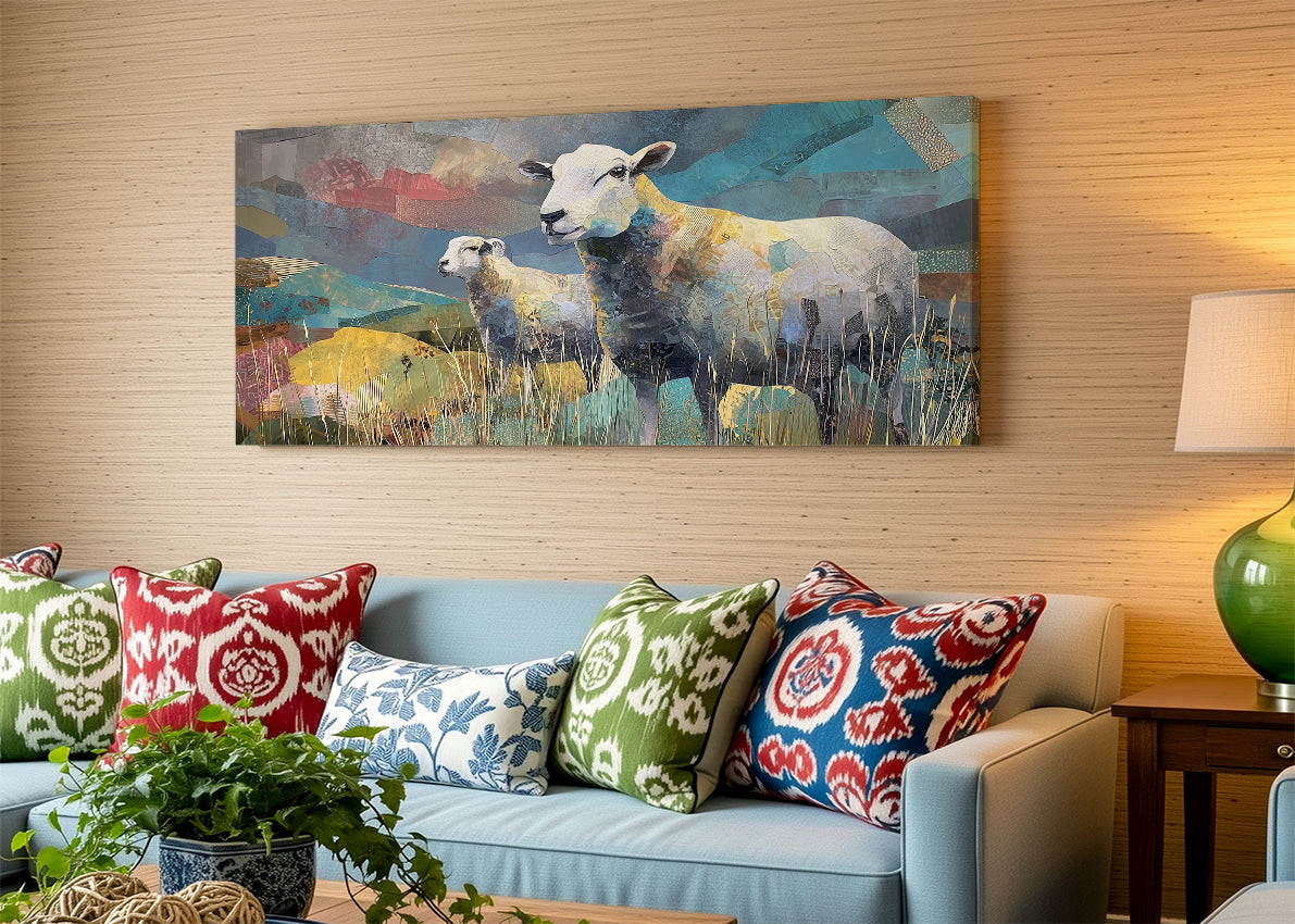 Modern Abstract Sheep Canvas Wall Art – Single & 3 Panel Split – AI PRINT LAB