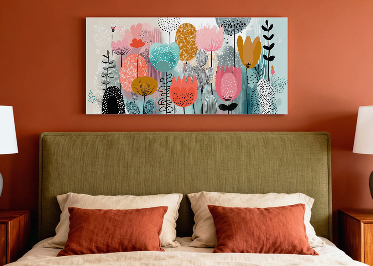 Modern Colourful Abstract Floral Canvas Wall Art – Single & 3 Panel Canvas
