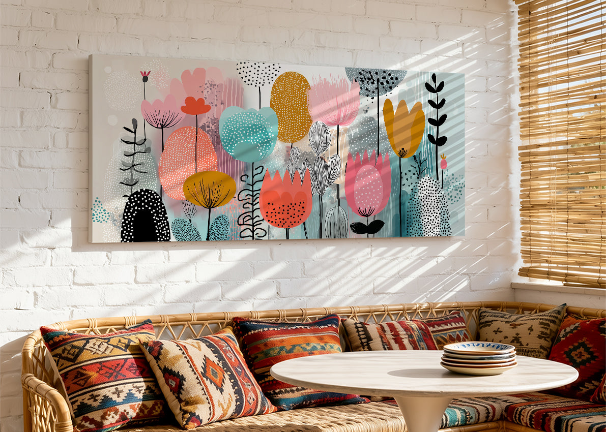 Modern Colourful Abstract Floral Canvas Wall Art – Single & 3 Panel Canvas