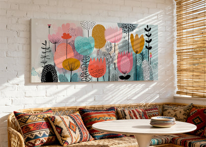 Modern Colourful Abstract Floral Canvas Wall Art – Single & 3 Panel Canvas