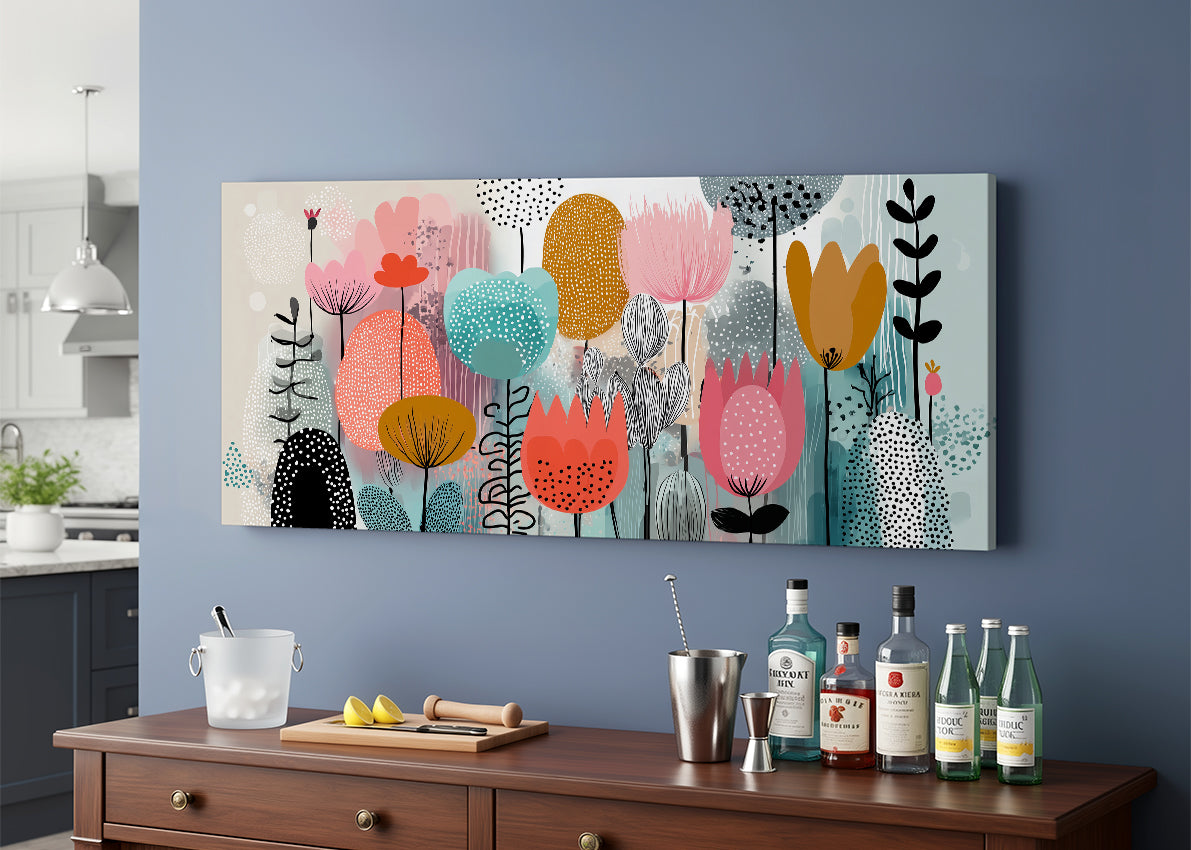 Modern Colourful Abstract Floral Canvas Wall Art – Single & 3 Panel Canvas