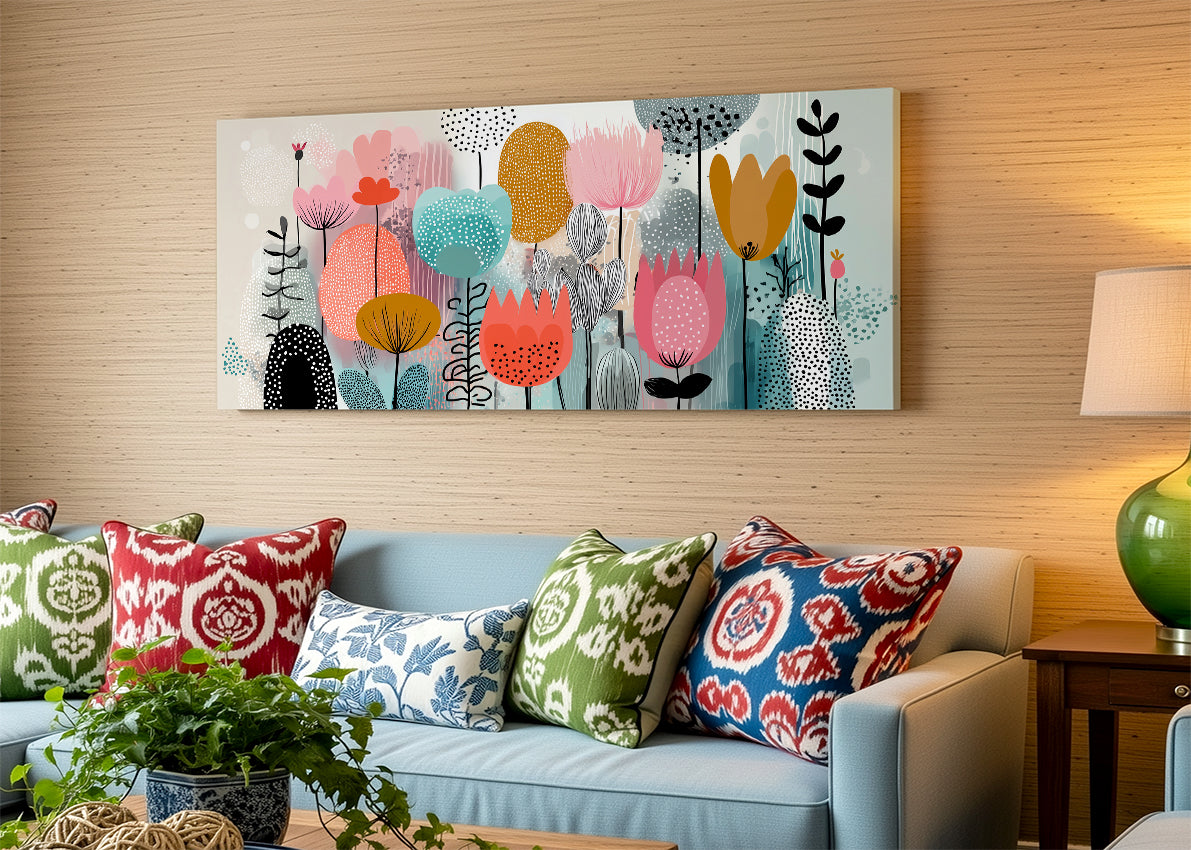 Modern Colourful Abstract Floral Canvas Wall Art – Single & 3 Panel Canvas