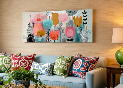 Modern Colourful Abstract Floral Canvas Wall Art – Single & 3 Panel Canvas