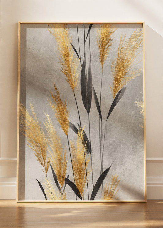 Modern Gold Botanical Grass Canvas & Poster Print – AI PRINT LAB