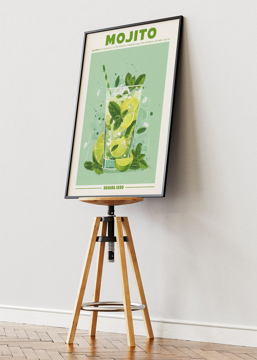 Mojito Classic Cuban Cocktail Poster & Canvas Print | Fresh Havana Bar Wall Art