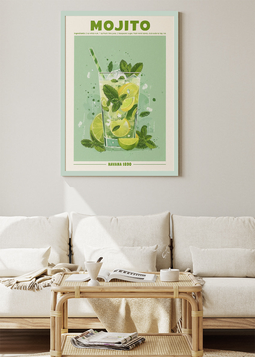 Mojito Classic Cuban Cocktail Poster & Canvas Print | Fresh Havana Bar Wall Art