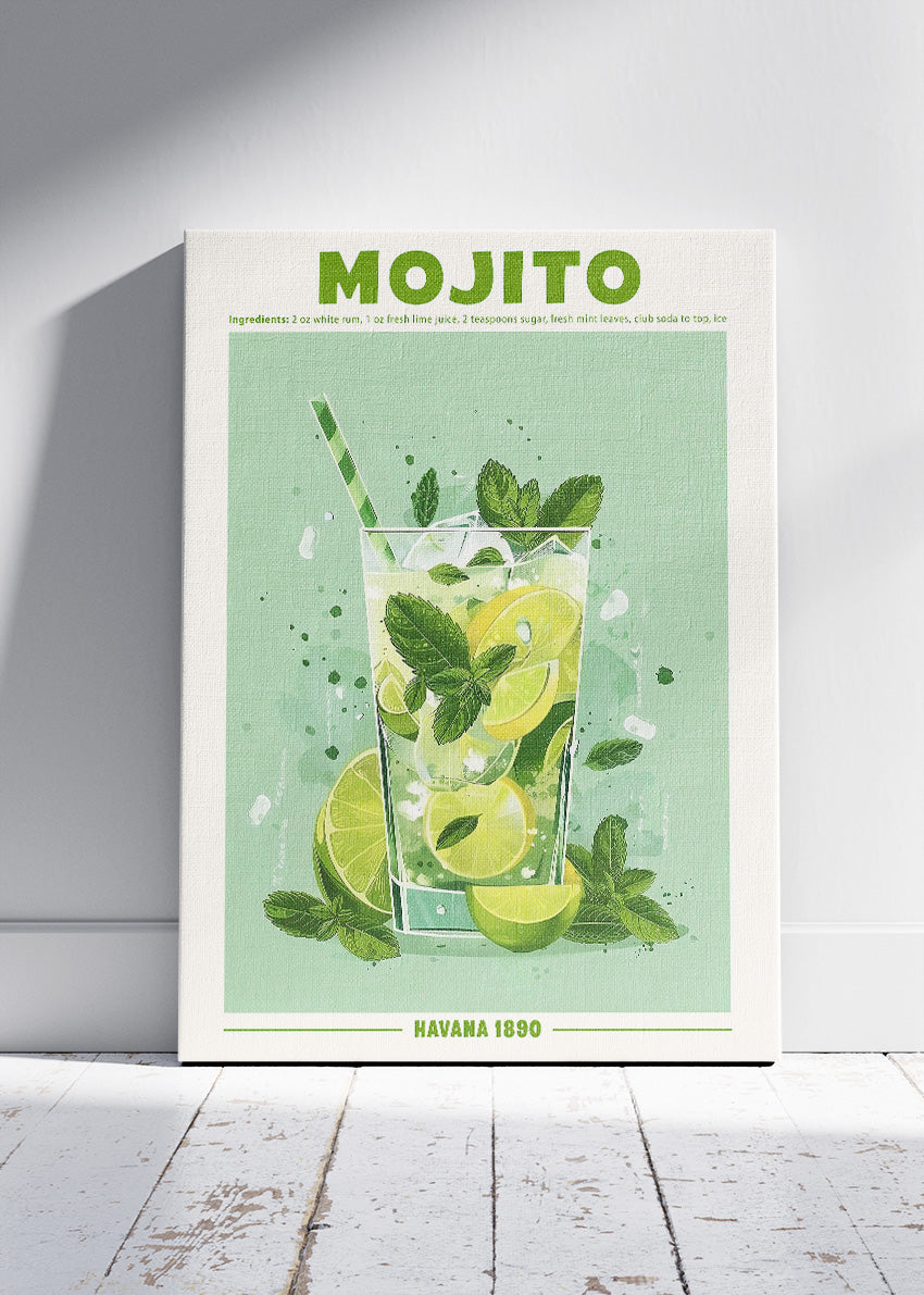 Mojito Classic Cuban Cocktail Poster & Canvas Print | Fresh Havana Bar Wall Art