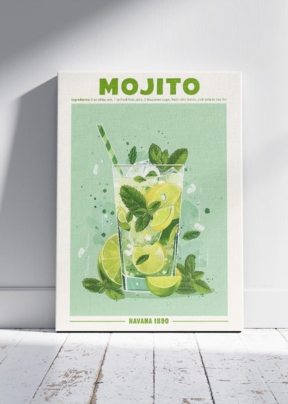 Mojito Classic Cuban Cocktail Poster & Canvas Print | Fresh Havana Bar Wall Art