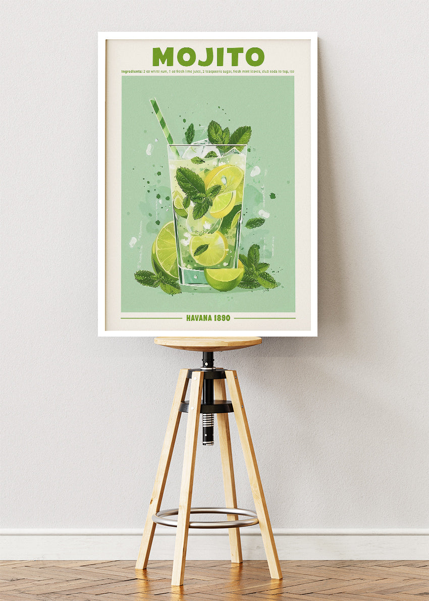 Mojito Classic Cuban Cocktail Poster & Canvas Print | Fresh Havana Bar Wall Art