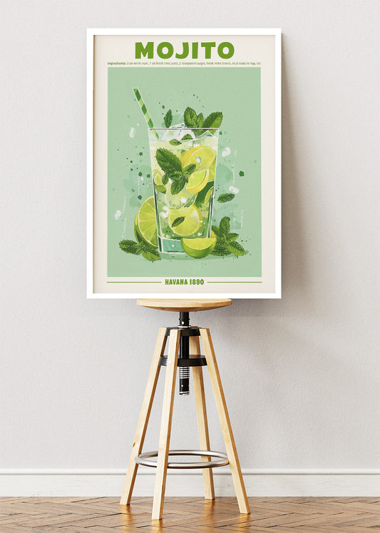 Mojito Classic Cuban Cocktail Poster & Canvas Print | Fresh Havana Bar Wall Art