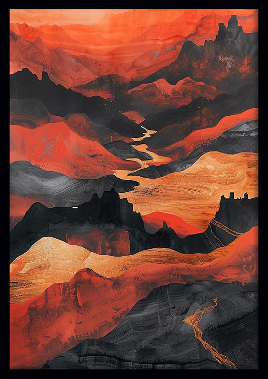 Molten Canyon Flow – Fiery Red Abstract Landscape Canvas & Poster Art – T921 – AiPrintLab