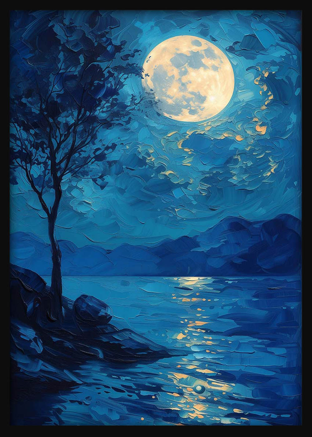 Moonlight Over Tranquil Lake – Dreamy Night Landscape Canvas & Poster Art – T1244 – AiPrintLab