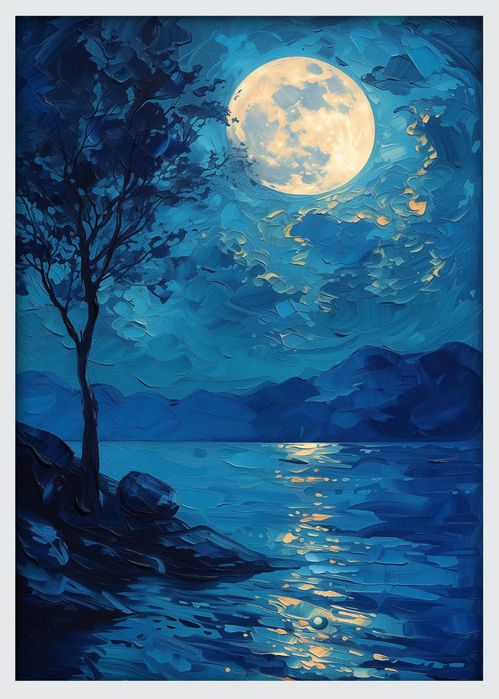 Moonlight Over Tranquil Lake – Dreamy Night Landscape Canvas & Poster Art – T1244 – AiPrintLab
