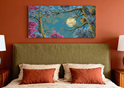 Moonlit Forest Canvas Wall Art – Mystical Night Tree Landscape – Single & 3 Panel Canvas – AI PRINT LAB