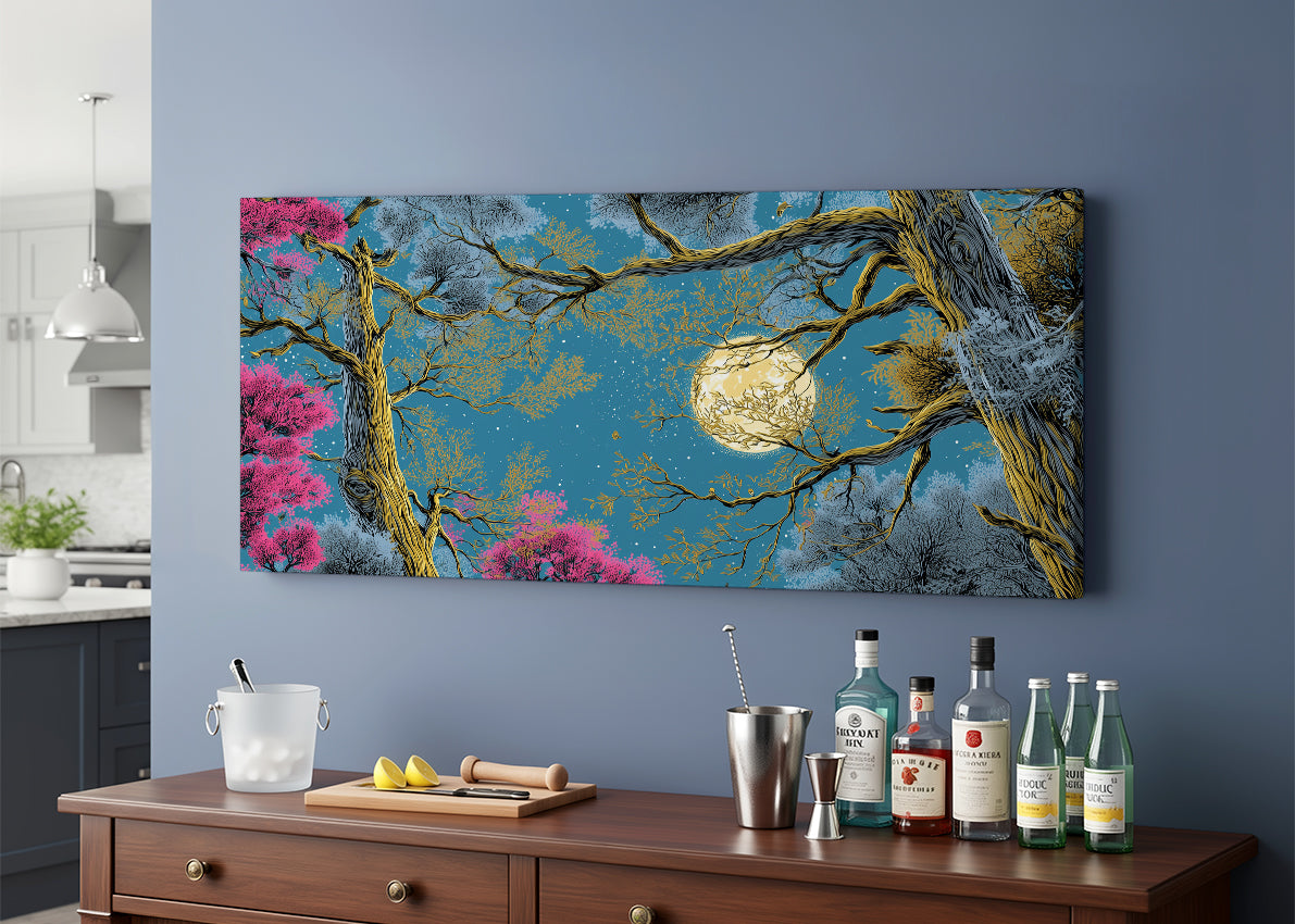 Moonlit Forest Canvas Wall Art – Mystical Night Tree Landscape – Single & 3 Panel Canvas – AI PRINT LAB