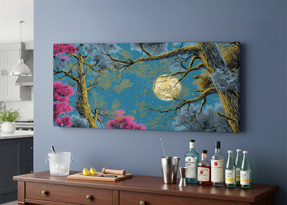 Moonlit Forest Canvas Wall Art – Mystical Night Tree Landscape – Single & 3 Panel Canvas – AI PRINT LAB