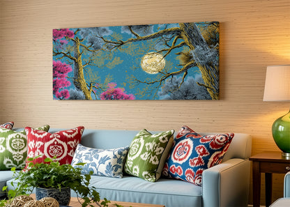 Moonlit Forest Canvas Wall Art – Mystical Night Tree Landscape – Single & 3 Panel Canvas – AI PRINT LAB