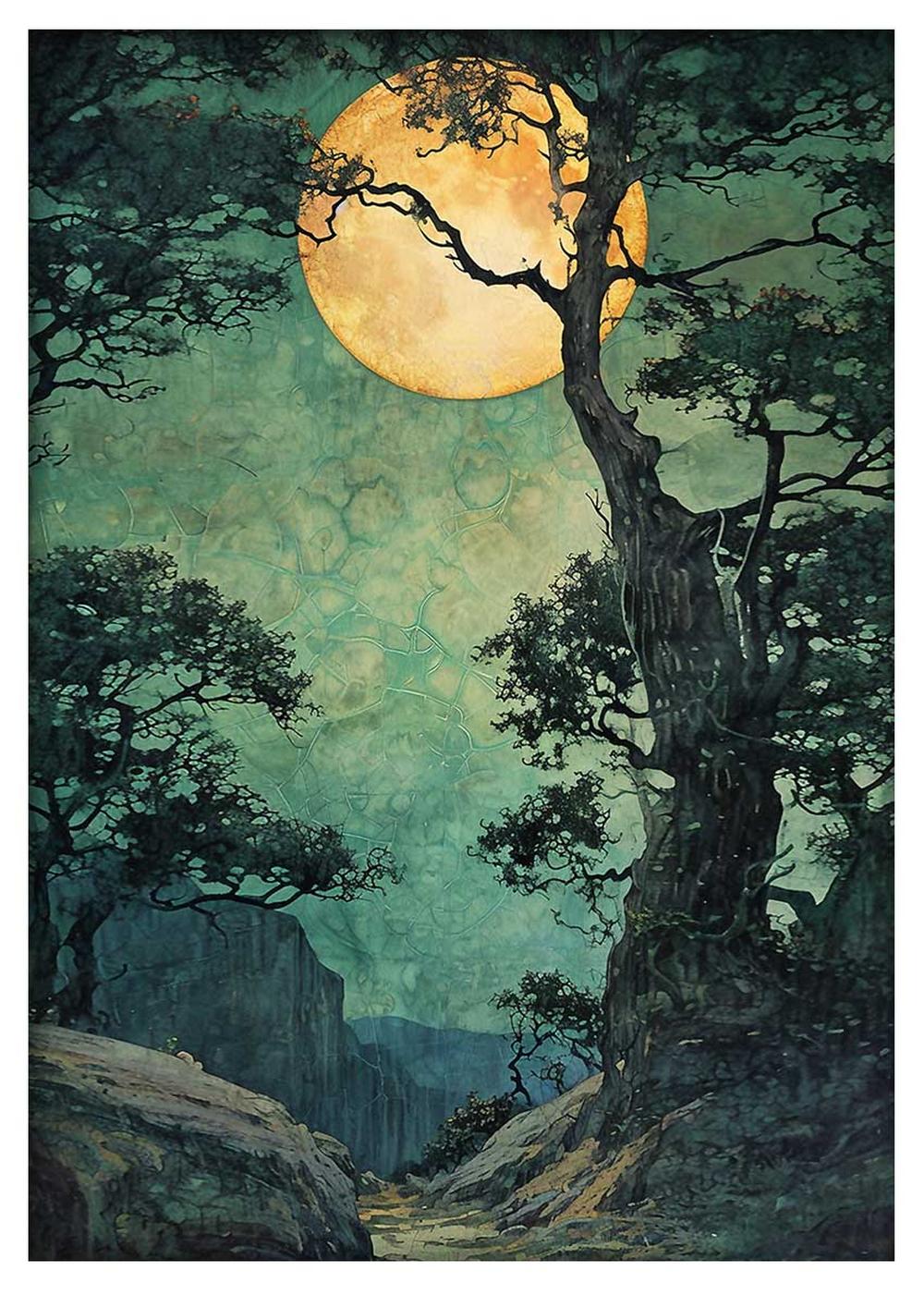 Moonlit Forest Path Landscape Canvas Print & Poster – T584 – AiPrintLab