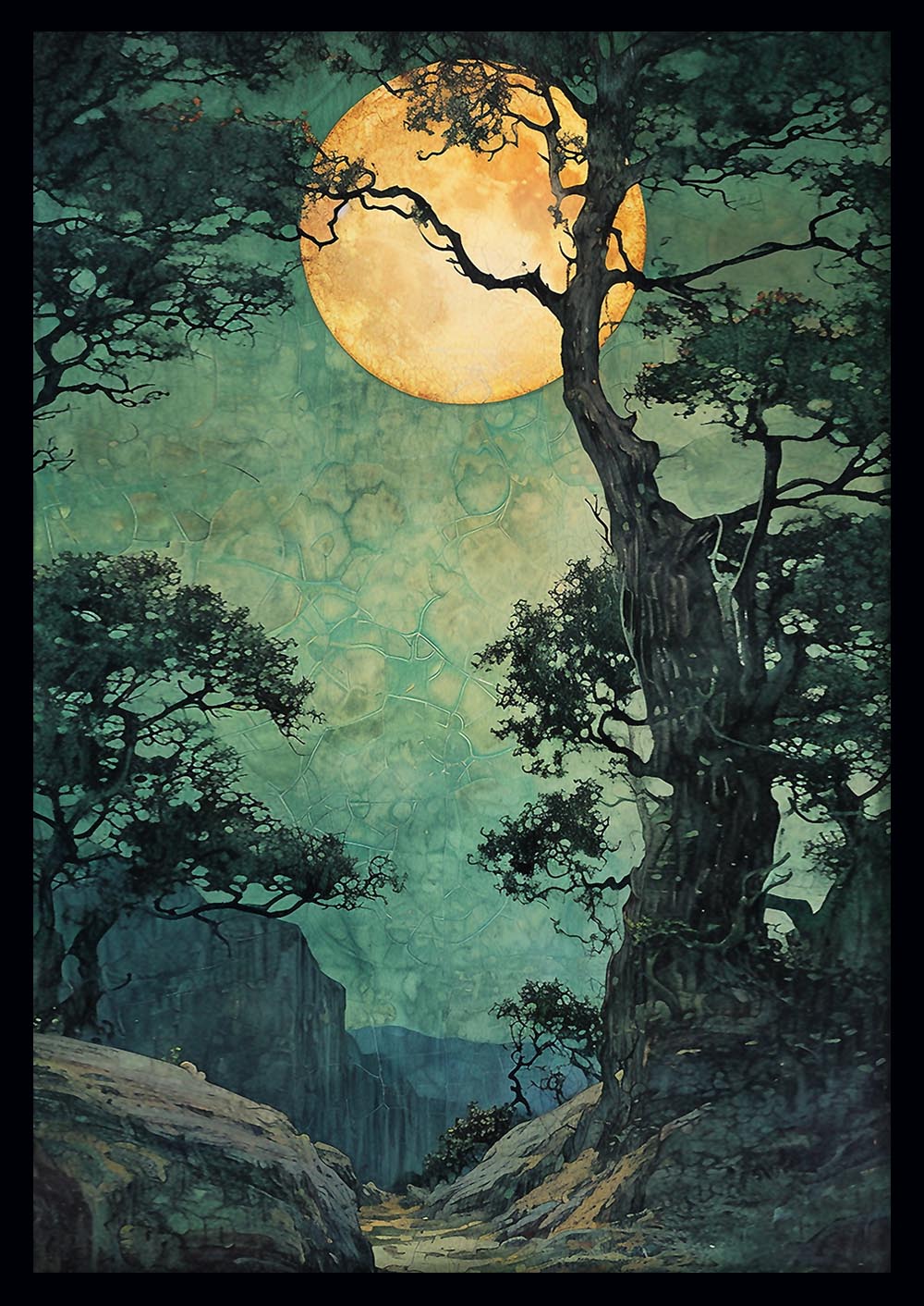 Moonlit Forest Path Landscape Canvas Print & Poster – T584 – AiPrintLab