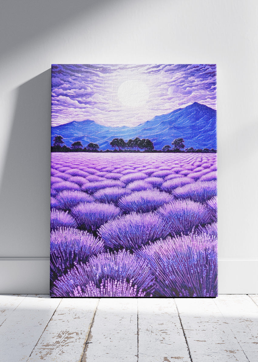 Moonlit Lavender Fields – Purple Landscape Canvas & Poster Print – AI PRINT LAB