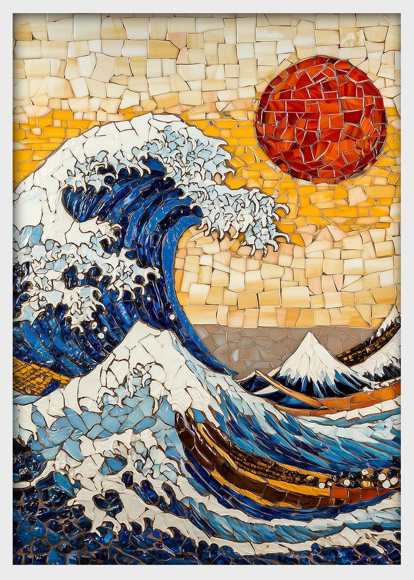 Mosaic Wave Wall Art – The Great Wave Inspired Canvas & Poster – T1401 –