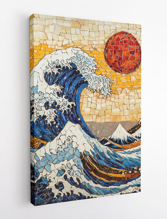 Mosaic Wave Wall Art – The Great Wave Inspired Canvas & Poster – T1401 –