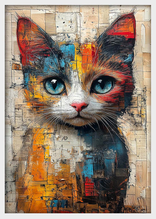 Mosaic Cat Canvas Wall Art & Poster Print | Colorful Abstract Feline Design – T1355 – Aiprintlab