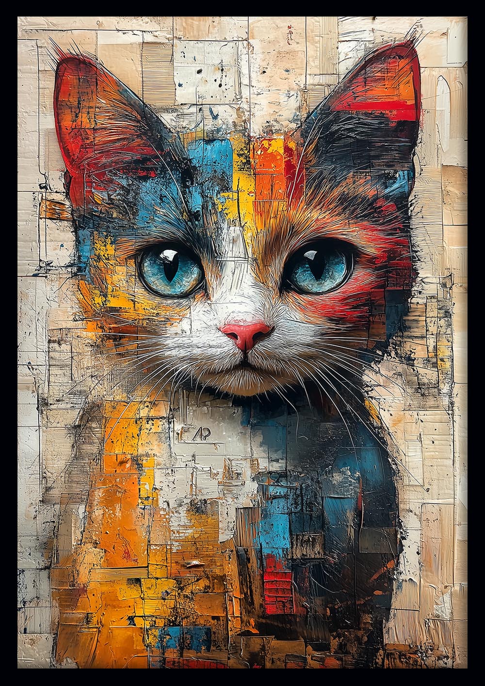 Mosaic Cat Canvas Wall Art & Poster Print | Colorful Abstract Feline Design – T1355 – Aiprintlab 1