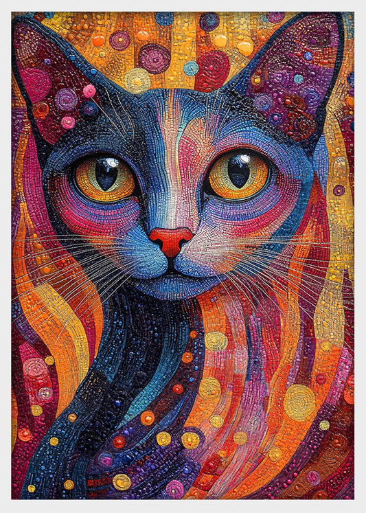 Mosaic Cat Canvas Wall Art & Poster Print | Colorful Abstract Feline Design – T1357 – Aiprintlab