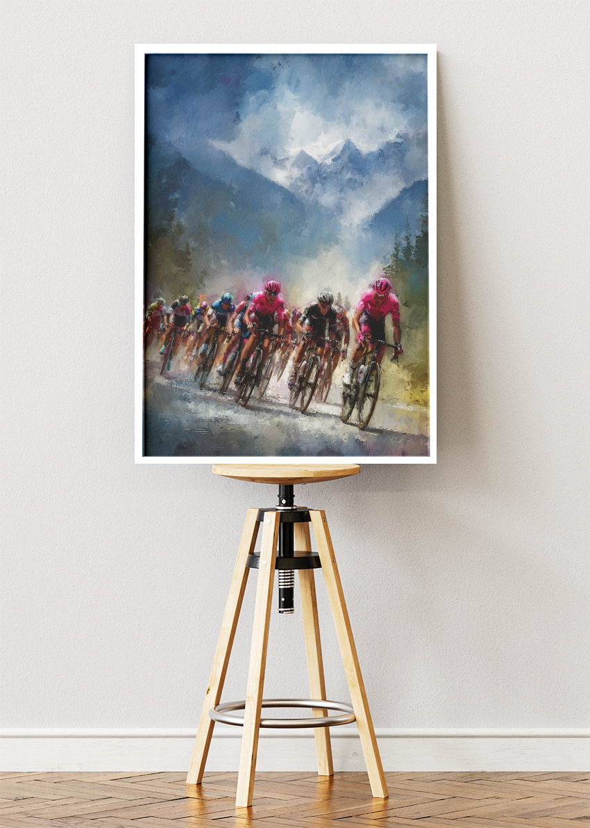 Mountain Peloton Cycling Art Print & Canvas – High Alpine Charge