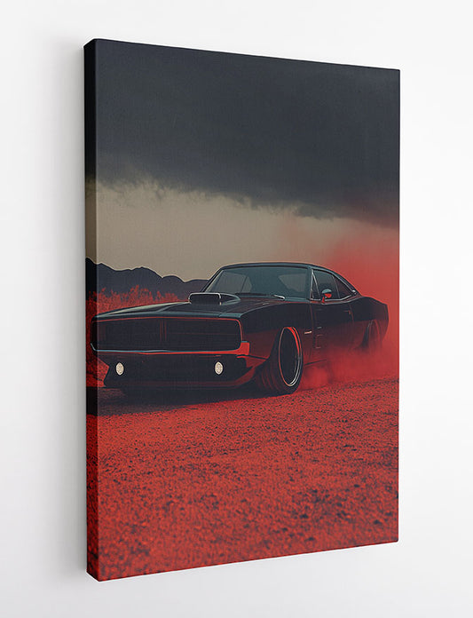 Muscle Car Burnout – Dark Dodge Charger Poster & Canvas Wall Art – T1127 – AiPrintLab