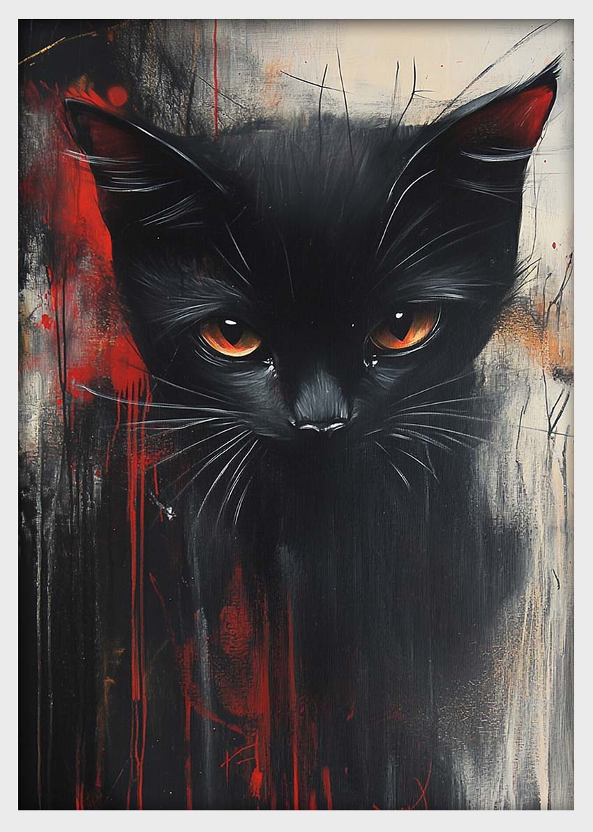 Mysterious Black Cat Wall Art – Dark Abstract Poster & Canvas Print – T1453 –