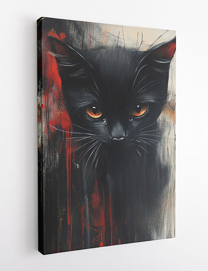 Mysterious Black Cat Wall Art – Dark Abstract Poster & Canvas Print – T1453 –
