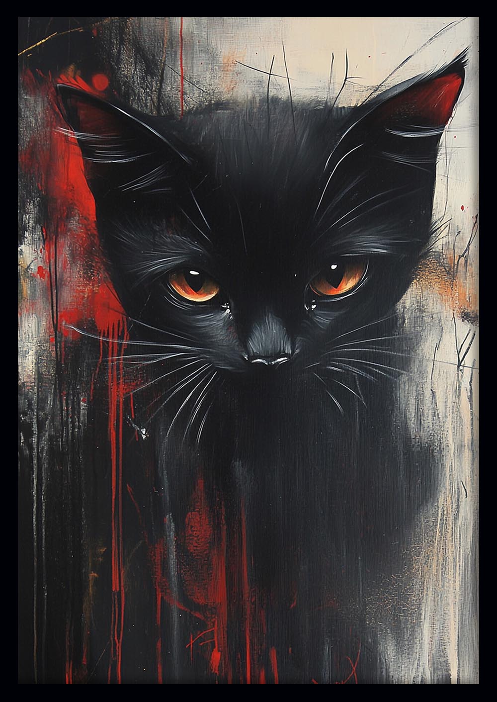 Mysterious Black Cat Wall Art – Dark Abstract Poster & Canvas Print – T1453 –