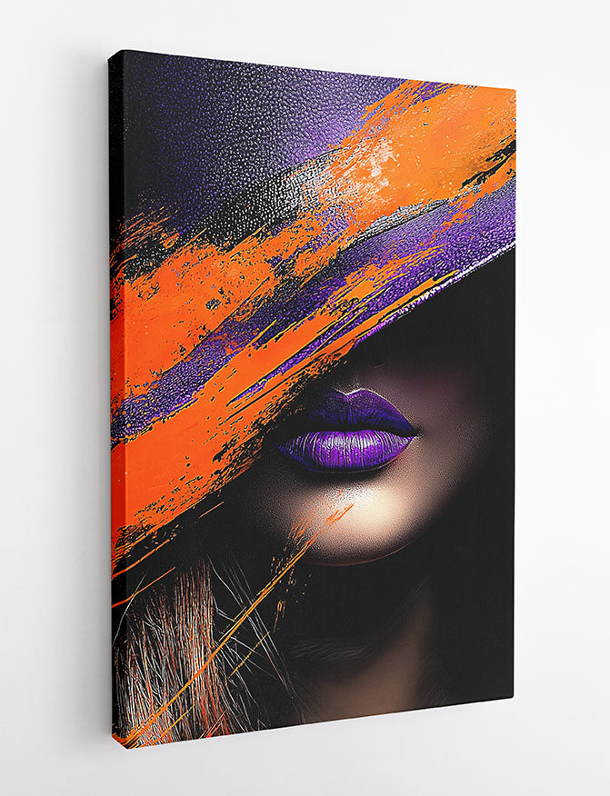 Mysterious Woman in Purple Hat – Abstract Fashion Canvas & Poster Print – T1437 –