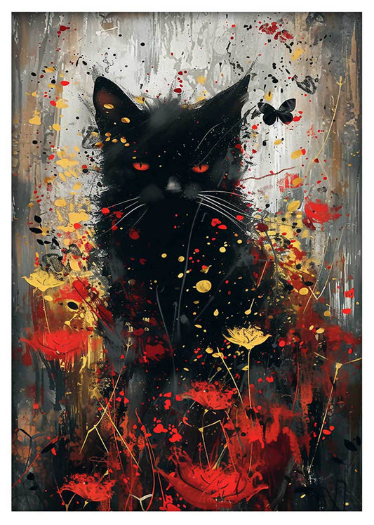 Mystic Black Cat with Red Eyes – Dramatic Cat Canvas & Poster Wall Art – T910 – AiPrintLab