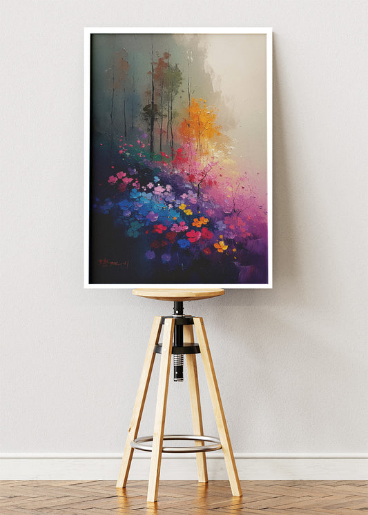 Mystic Bloom Forest – Vibrant Floral Landscape Canvas & Poster Print – AI PRINT LAB
