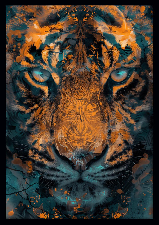 Mystic Blue Tiger – Intense Abstract Jungle Canvas Art – T852 – AiPrintLab