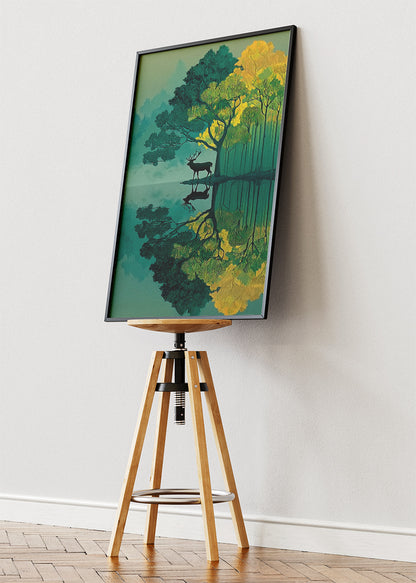 Mystic Forest Deer Reflection Landscape Canvas & Poster Print – AI PRINT LAB