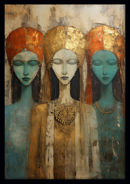 Mystic Sisters Gold & Turquoise Tribal Portrait – T530 – AiPrintLab