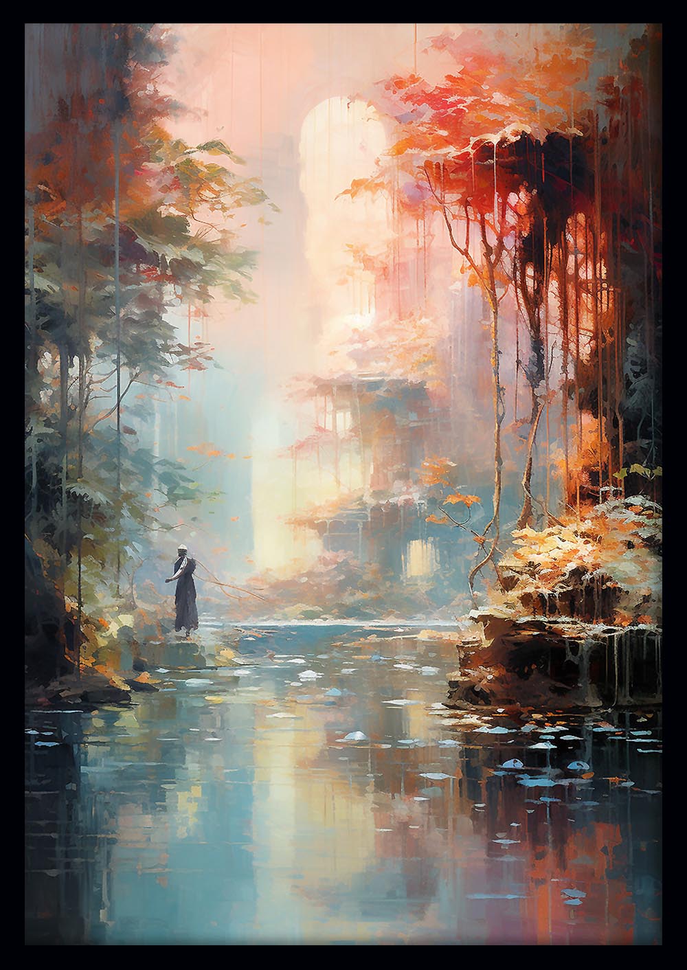Mystical Autumn River Scene Canvas Art & Poster – T632 – AiPrintLab