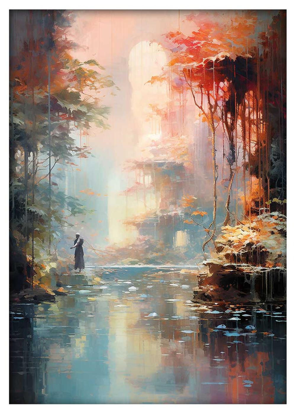 Mystical Autumn River Scene Canvas Art & Poster – T632 – AiPrintLab