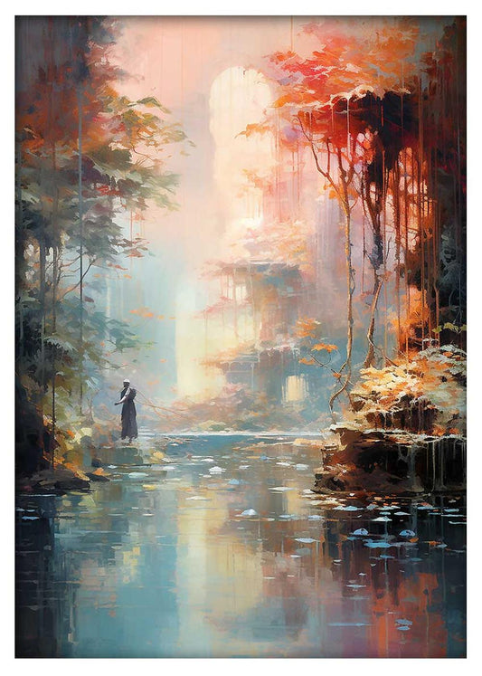 Mystical Autumn River Scene Canvas Art & Poster – T632 – AiPrintLab