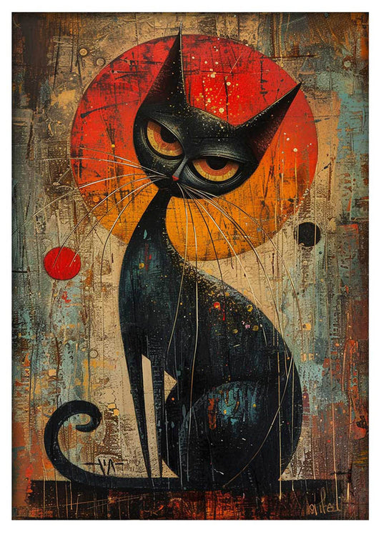 Mystical Black Cat – Abstract Whimsical Cat Canvas Wall Art – T945 – AiPrintLab