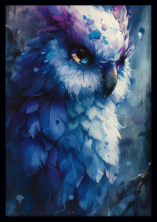 Mystical Blue Owl Watercolor Art – Fantasy Canvas & Poster Wall Print – T902 – AiPrintLab