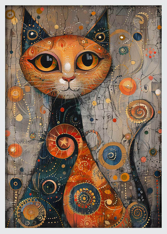 Mystical Cat in Cosmic Swirls – Abstract Feline Canvas & Poster Wall Art – T1186 – AiPrintLab