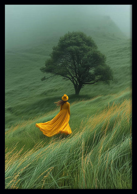 Mystical Meadow Woman in Yellow Dress Canvas Art & Poster – T650 – AiPrintLab