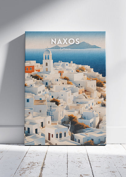 Naxos Greece Poster & Canvas Print – White Cycladic Houses & Aegean View Art