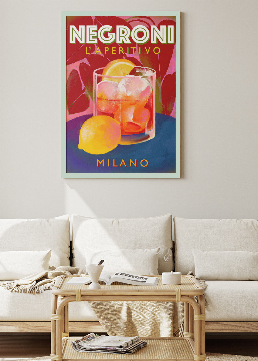 Negroni Aperitivo Cocktail Poster & Canvas Print | Italian Milano Bar Wall Art